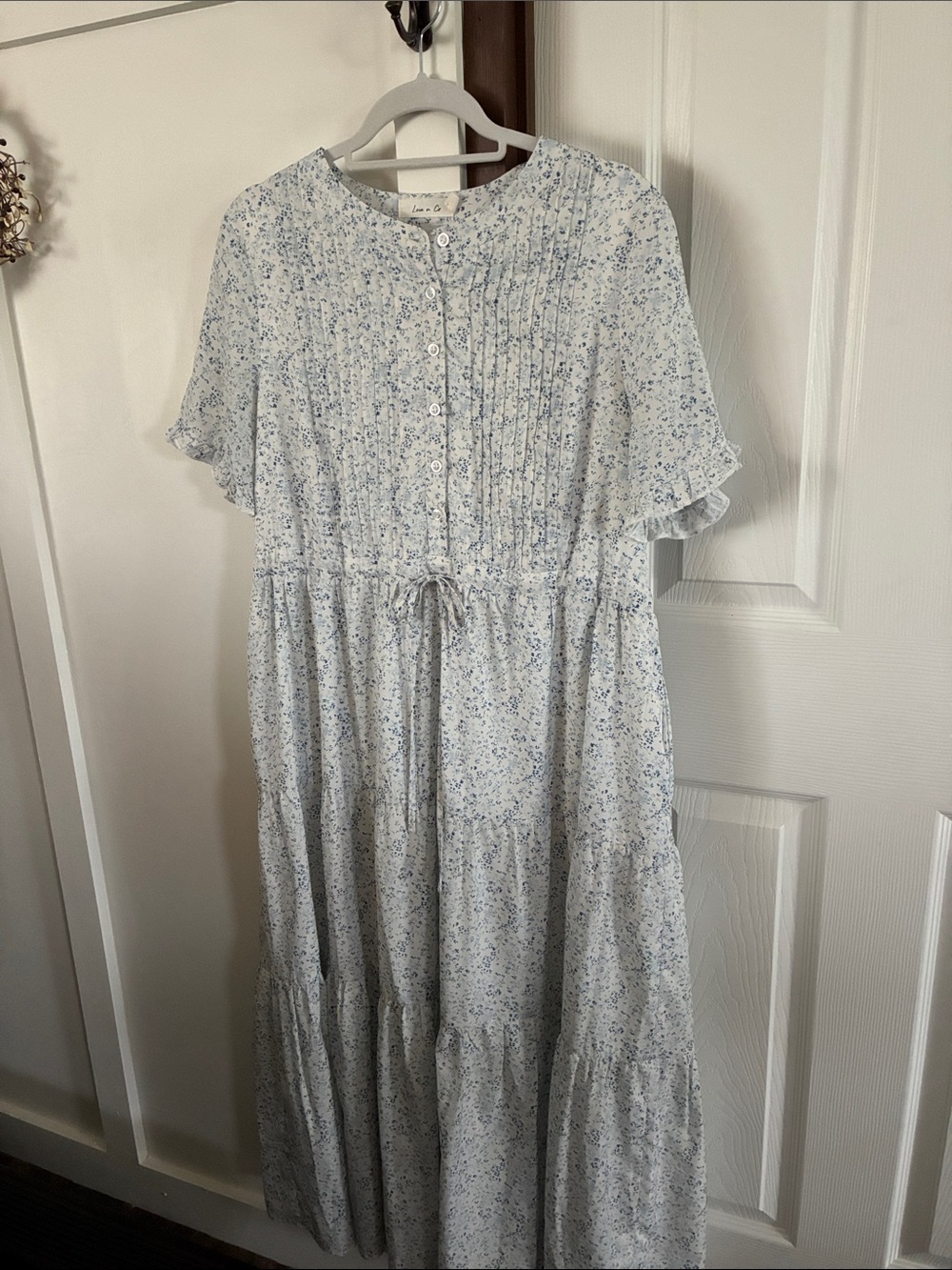 Light Blue Floral Dress with Pintuck Front